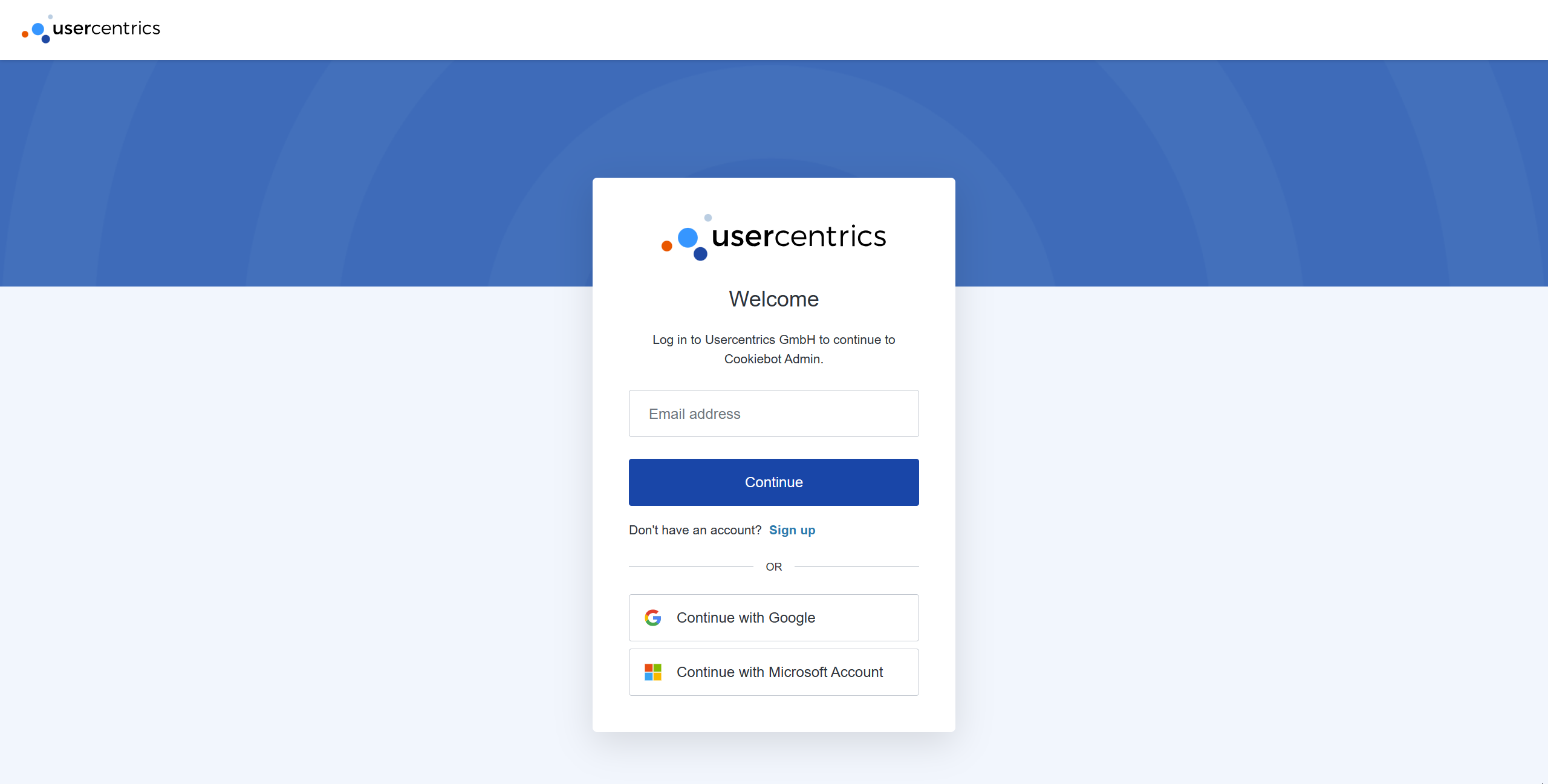 Usercentrics login screen