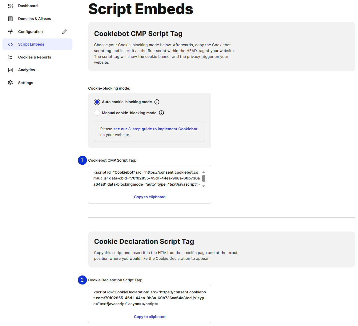 Script embeds page