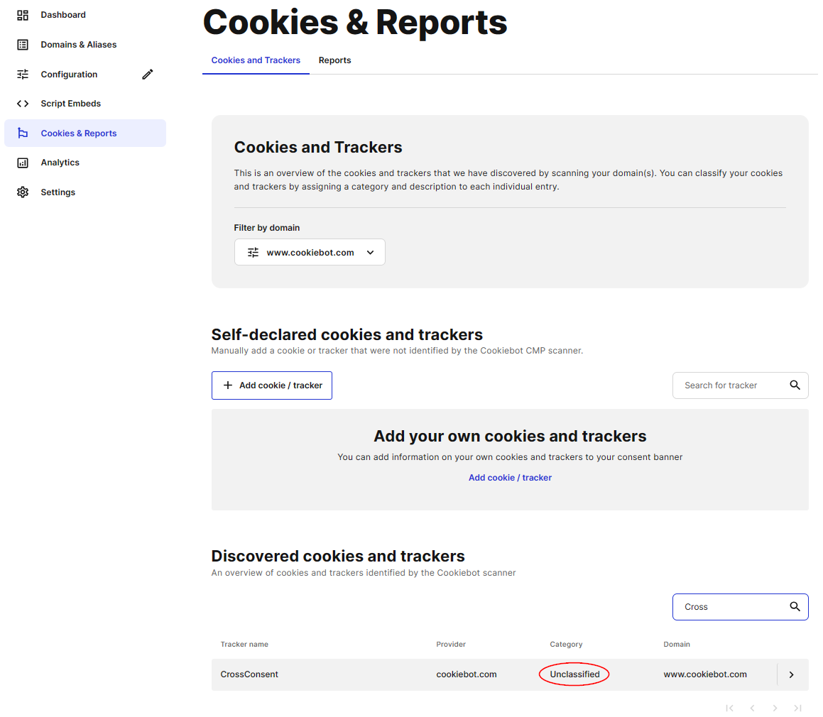 cookies and trackers screen