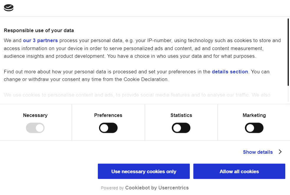 Your Cookiebot banner when using the IAB TCF integration – Cookiebot Support