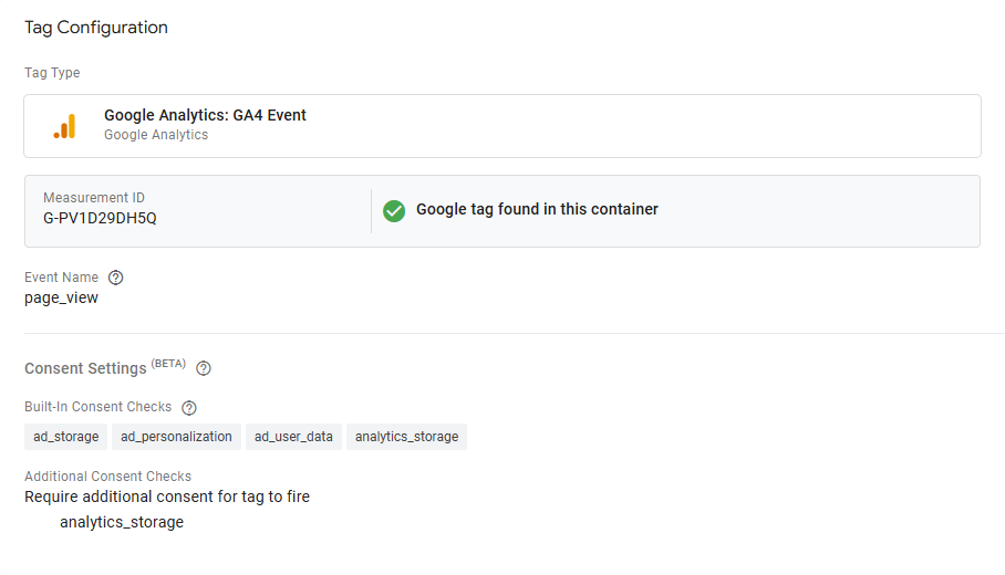 Tag configured with additional consent settings