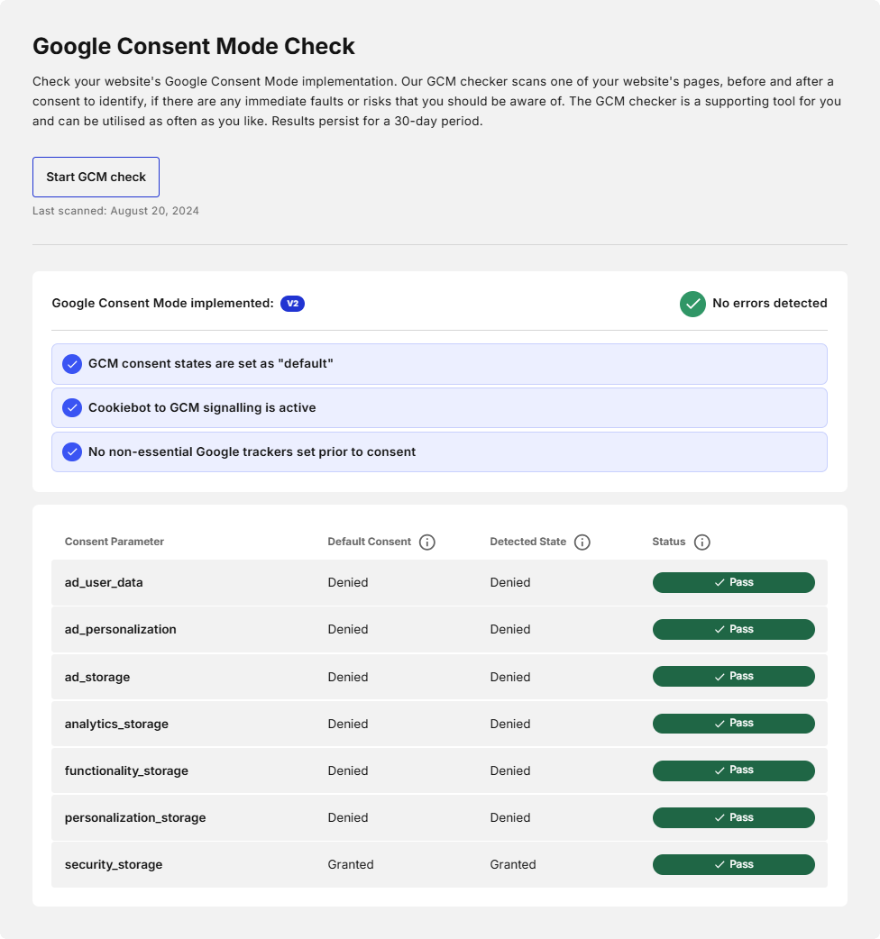 Consent mode check pass