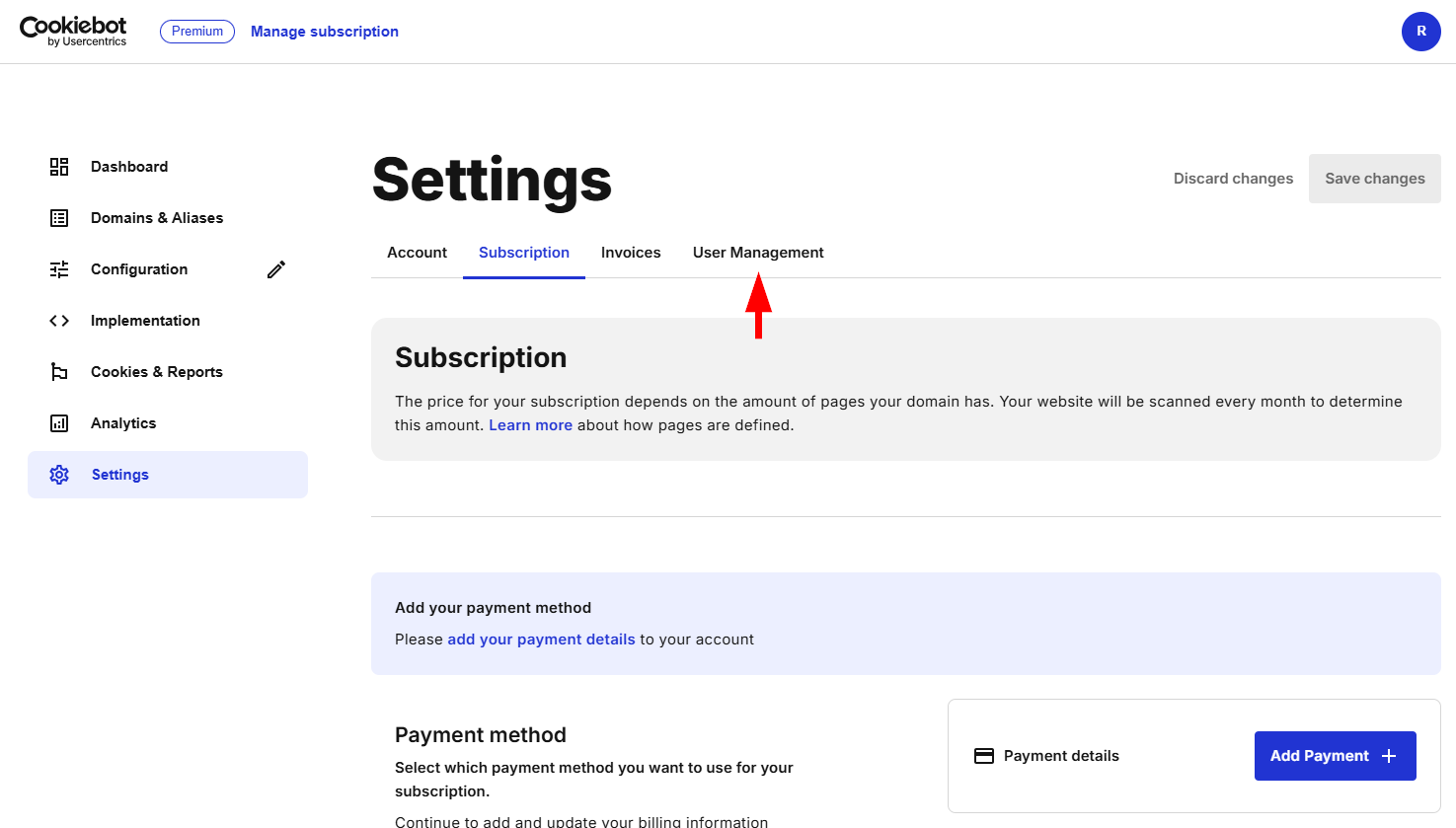 Manage subscription