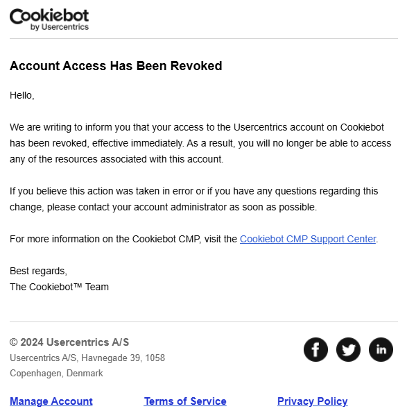 removed from account